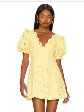 For Love And Lemons Natalia Eyelet Puff-Sleeve Mini Dress Small
